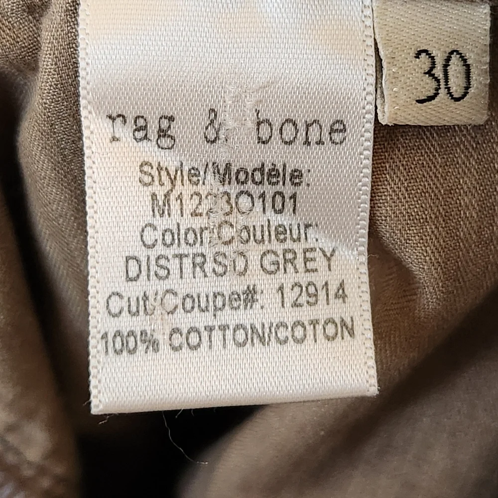Rag & Bone Men's Standard Issue Fit 2 Slim Leg Distrsd‎ Grey 100% Cotton Size 30